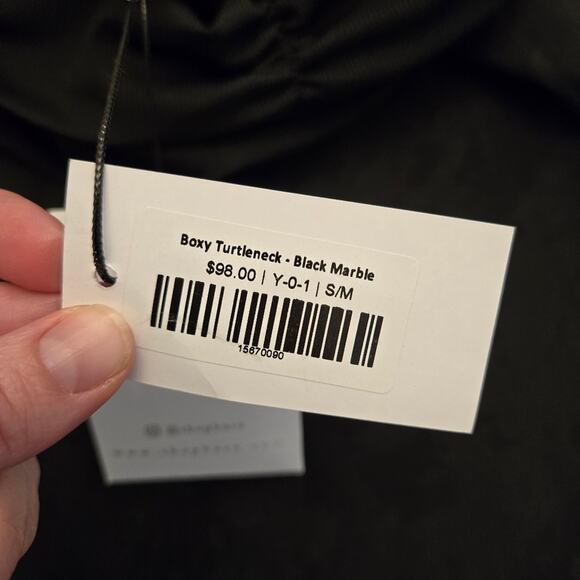 BURU blouse women's size s/m boxy turtleneck short sleeve artsy black marble - Picture 7 of 12